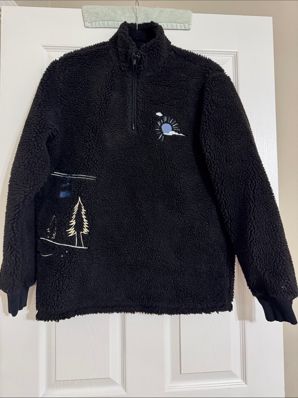 Express Kids Black Sherpa Half-Zip Jacket with Nature Embroidery